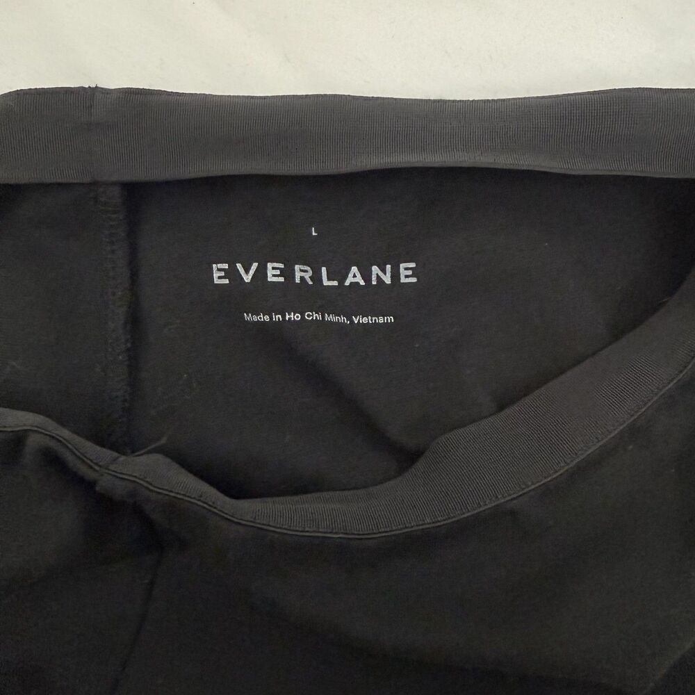 EVERLANE Dream Kick Flare Pant L Black Side Zip Stretch Pintuck Mid-Rise EUC B17 - Picture 4 of 6